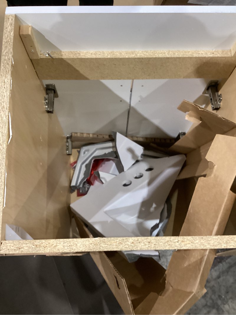 Condition photo showing As Is for style selections kirkman 18-in white single sink bathroom vanity with white cultured marble top