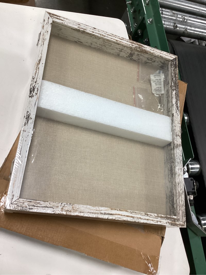 Condition photo showing Good Condition for graduatepro shadow box frame 13x16 display case with linen back, real glass window door with hinge, picture frame wedding bouquet memorabilia medals photos memory box for keepsakes rustic white rustic white 13"x16" (33x40 cm)