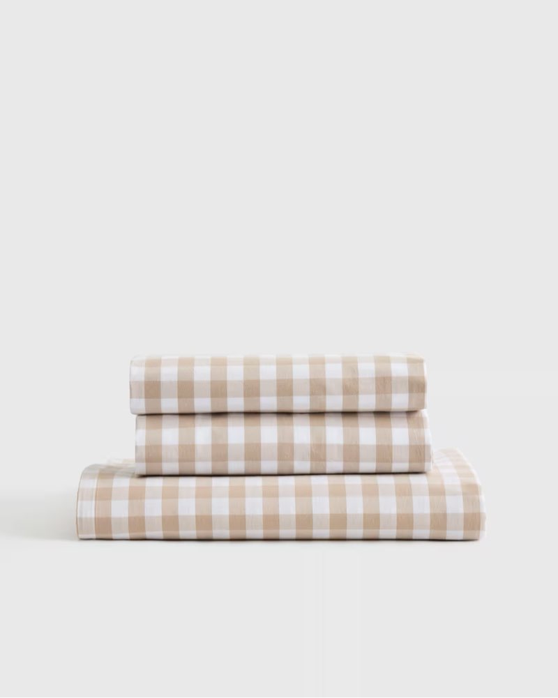 organic crisp percale gingham fitted sheet set size: king color: cafe