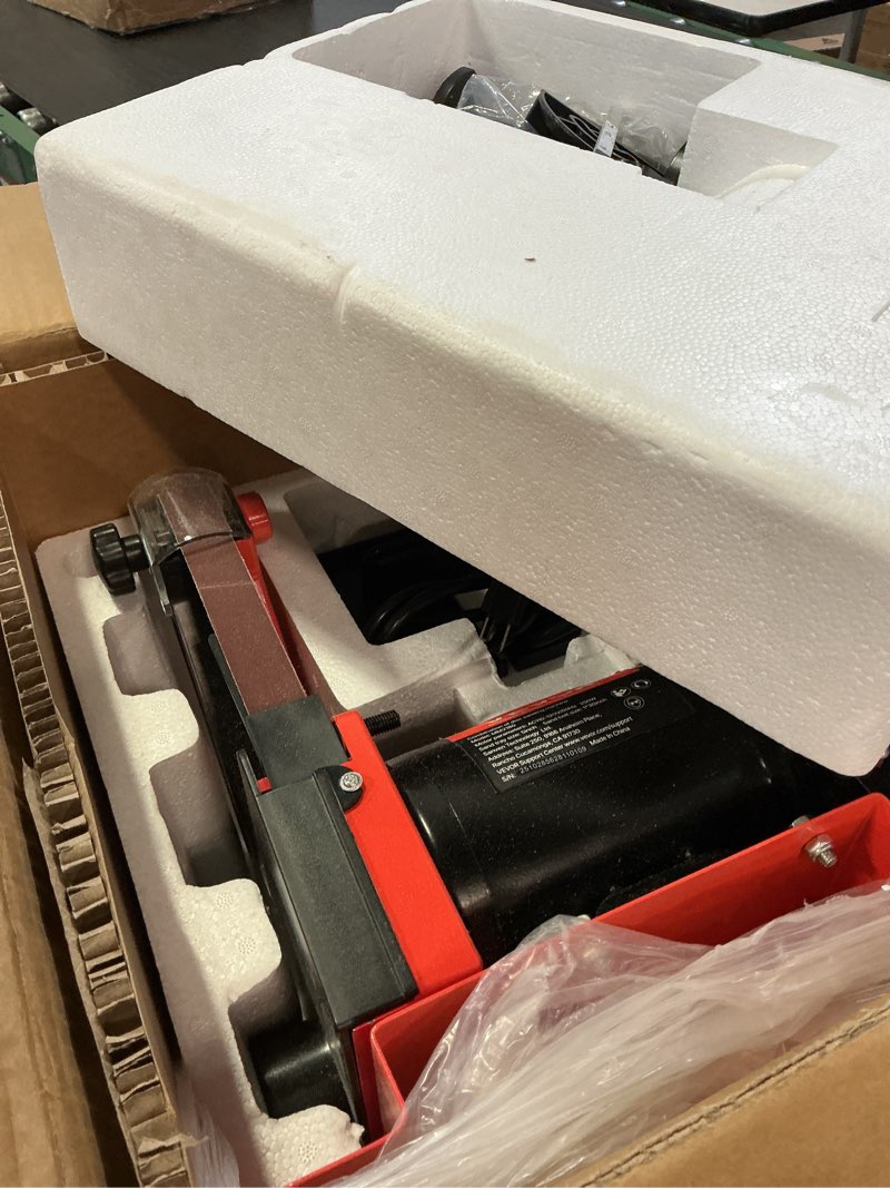 Condition photo showing As Is for vevor 5" disc sander & 1" x 30" belt sander, 250w benchtop belt disc sanders combo with 0-45° adjustable worktable & dust collection ports for woodworking, furniture refinishing, diy crafting