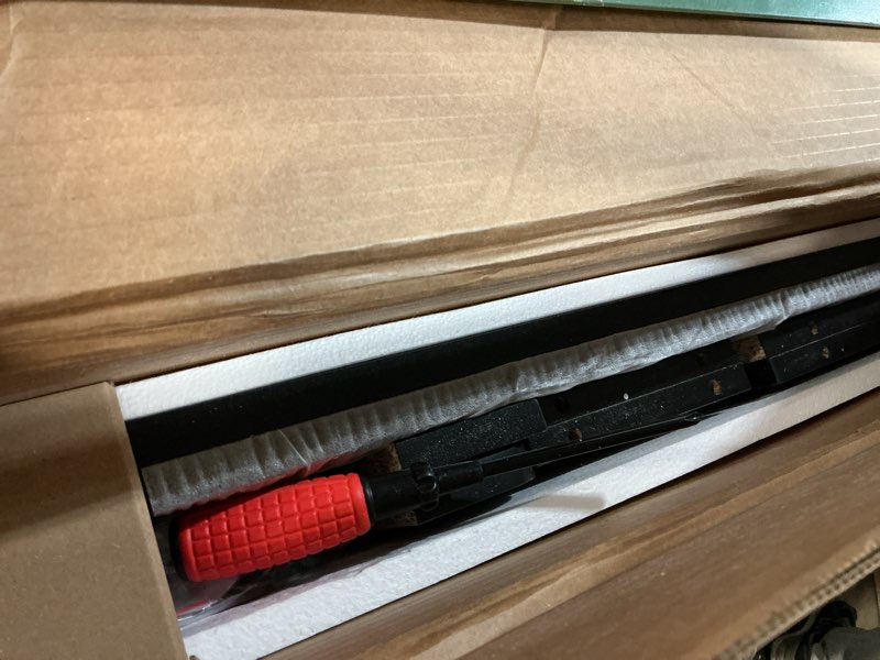 Condition photo showing As Is for Washer Dryer Countertop with Shelf, 2-Tier Laundry Countertop Over Washer and Dryer, 54" x 27.55" Wooden Table for Folding Clothes for Laundry Room Organization and Storage (Gray)