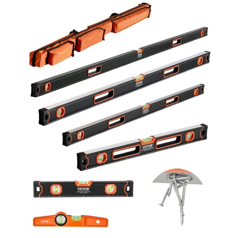 vevor 6-piece torpedo level, 78/48/32/24/16/10 inch all magnetic levels set, bubble vials ruler for 45/90/180 degree, aluminum alloy magnetic box leveler tool, shock-resistance, sae and metric scale