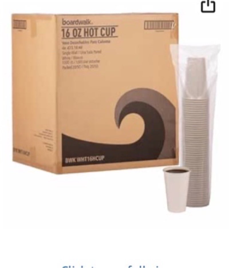 Boardwalk WHT16HCUP Paper Hot Cups, 16 Oz, White, 1000/carton