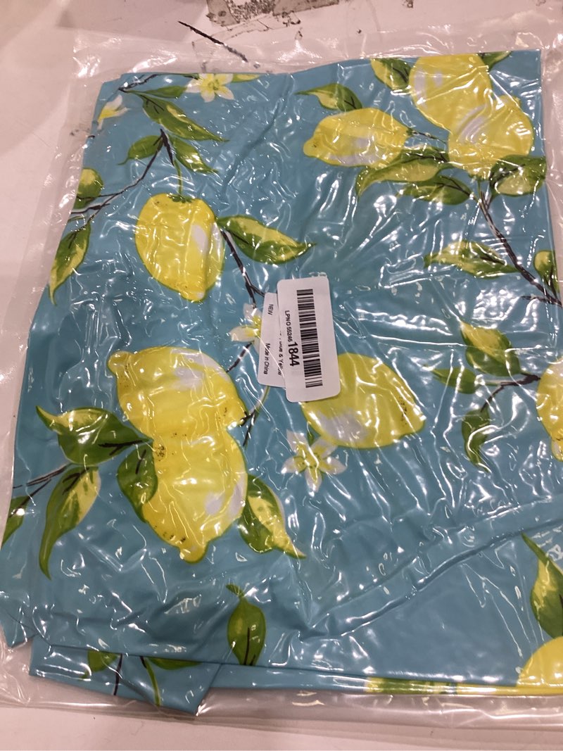 Condition photo showing Good Condition for smiry round picnic tablecloth, waterproof elastic fitted table covers for 25" - 30" tables, wipeable flannel backed vinyl tablecloths for camping, indoor, outdoor, blue & yellow for up to 25"-30" round blue & yellow