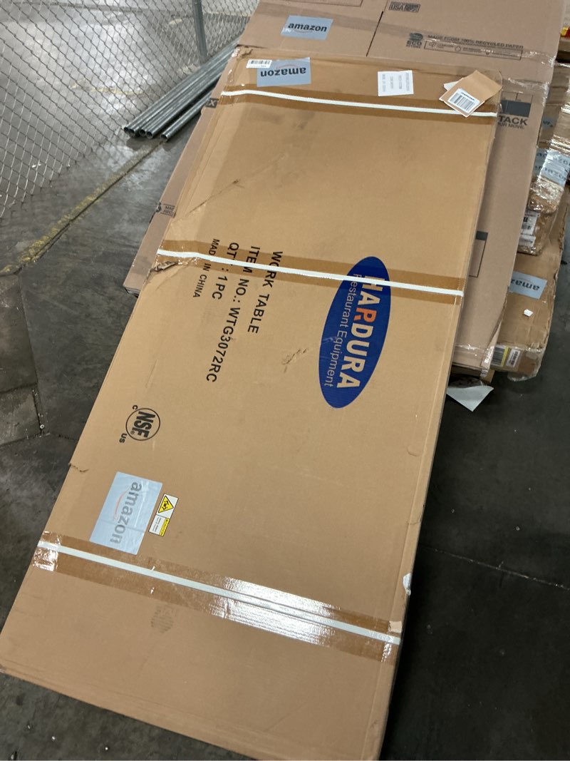 Condition photo showing New/Like New for HARDURA Stainless Steel Table with Wheels 30X72 Inches NSF Heavy Duty Commercial Prep Table with 2” Backsplash and Adjustable Undershelf for Food Prep