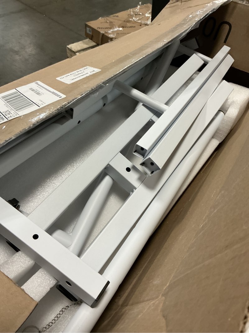 Condition photo showing As Is for Small Standing Desk with Wheels, Mobile Stand Up Desk, Portable Standing Table on Wheels for Walking Pad, Rolling Computer Desk Adjustable Height, Tall Table White