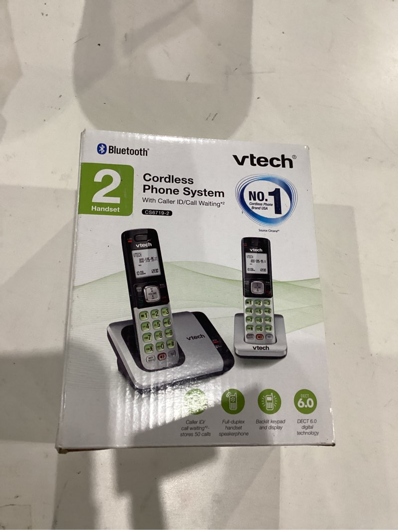 Condition photo showing New/Like New for VTech CS6719-2 2-Handset Cordless Phone with Caller ID/Call Waiting, Handset Intercom & Backlit Display/Keypad, Silver Cordless Phone with Caller ID 2 Handsets Silver 2 Handsets