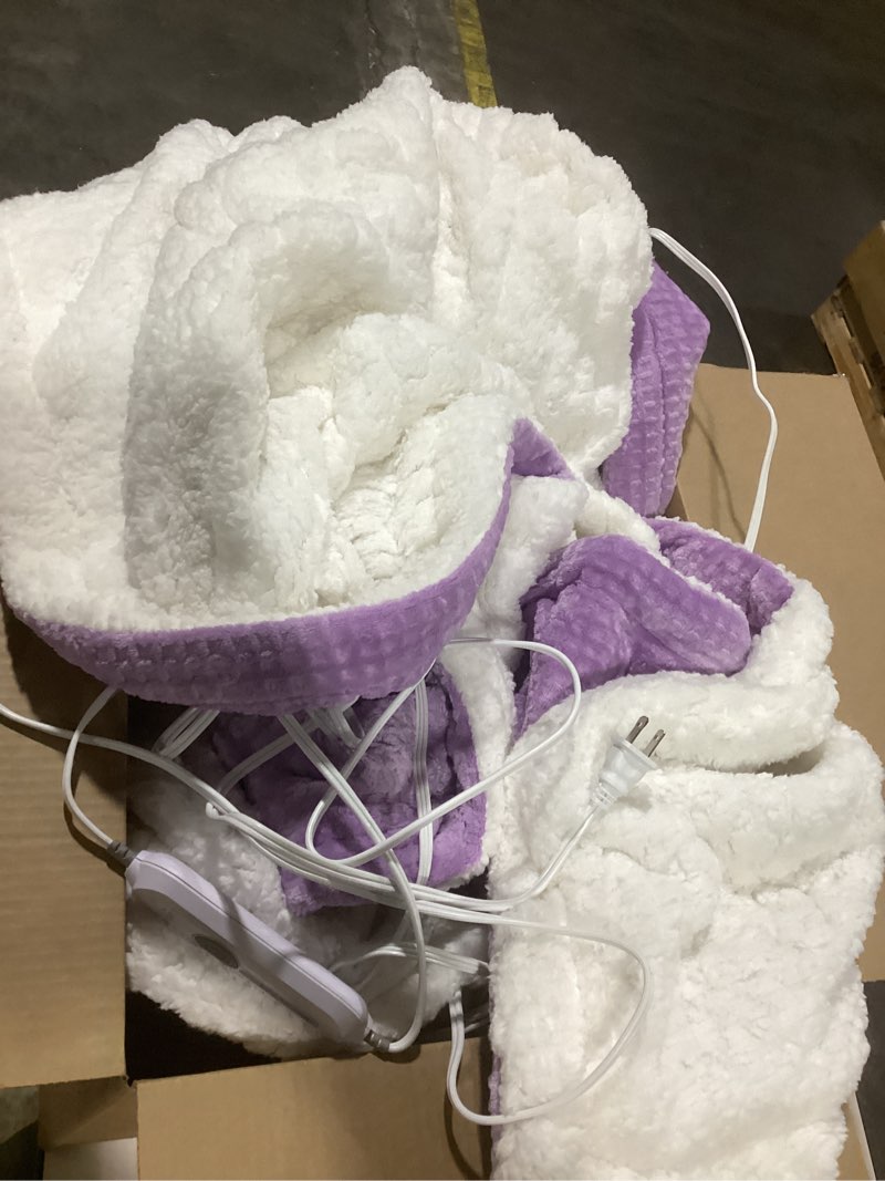 Condition photo showing As Is for PURPLE CAROMIO Heated Blanket Throw, Waffle Weave Electric Throw Blanket Fast Heating with LCD Controller, 6 Heat Levels & 4 Hour Auto Shut Off, ETL Certified, Machine Washable, Off White, 50\" x 60\" Off White-waffle Weave Throw 50\"x60\"