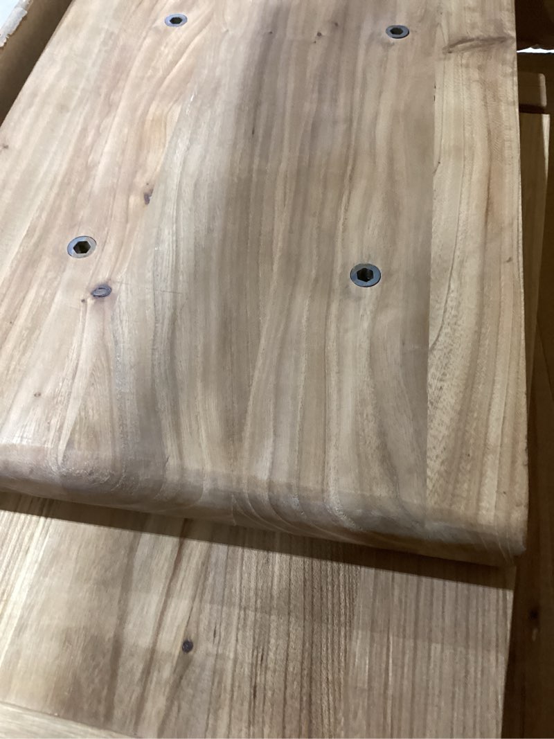 Condition photo showing As Is for Solid Wood Accent Teak Shower Stool 18" Shower Bench Rustic Garden Seating Chair for Inside Or Gardening Decor Outdoor Furniture