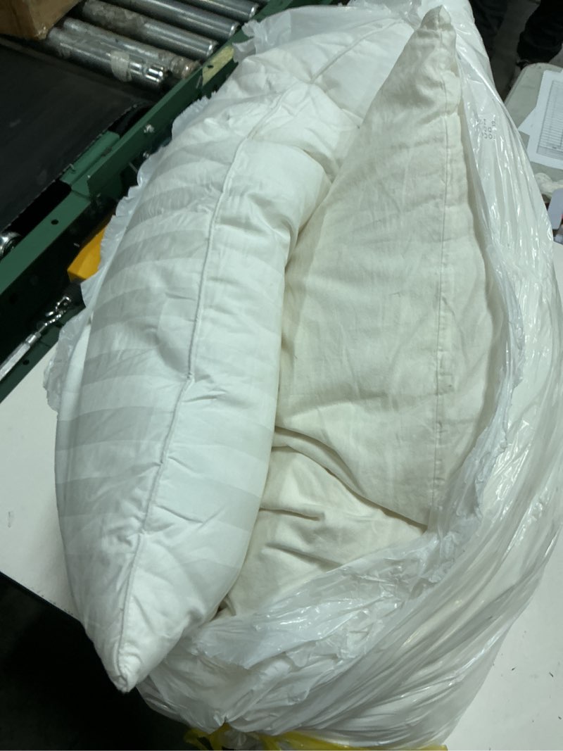 Condition photo showing As Is for beautyrest luxury goose feathers soft pillows, 500 thread count cover 20”x28”, queen (pack of 2), supportive fluffy hotel collection bed pillows for side and back sleepers