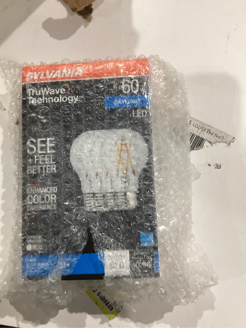 Condition photo showing New/Like New for SYLVANIA 49827 - LED8A19DIMCL95013YTLRP4 16/CS 4/SKU Victorian Style Antique Filament LED Light Bulb4