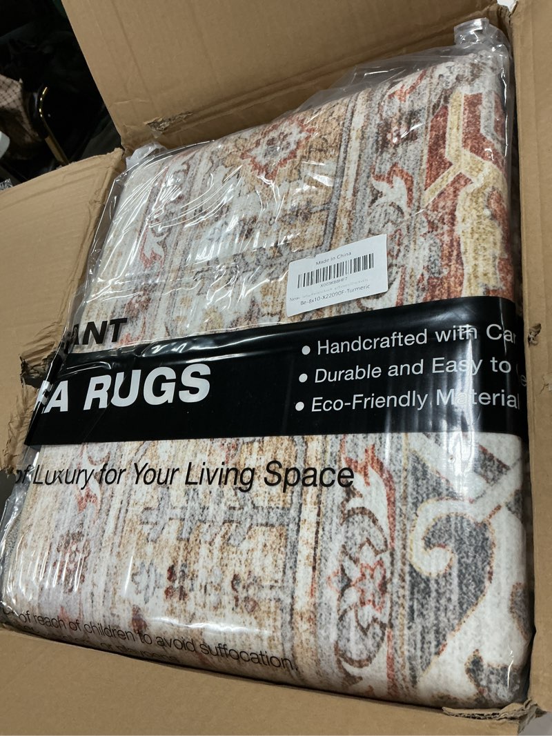 Condition photo showing Good Condition for Washable Area Rug 8x10, Large Soft Rugs for Living Room Stain Resistant Non-Slip Backing Rugs for Bedroom, Vintage Clearance Large Area Rug (Turmeric/Grey,8'x10') Turmeric/Grey 8' x 10' (Rectangular)