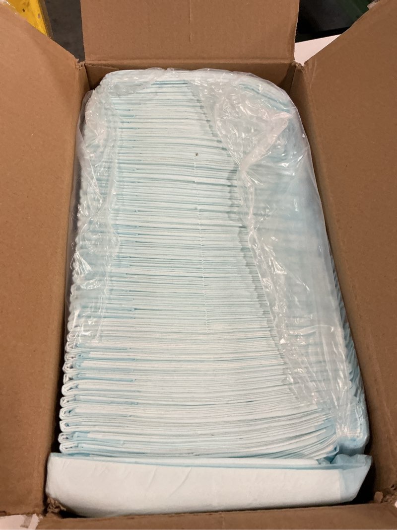 Condition photo showing New/Like New for amazon basics leak-proof dog and puppy potty training pee pads with quick-dry 5-layer super absorbent design, regular size 22 x 22 inch, blue & white, 100 count regular 100 count