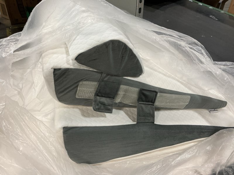 Condition photo showing As Is for 3Pcs Wedge Pillow Set for After Surgery,Acid Reflux Relief, Adjustable Bed Wedge Pillows for Sleeping,Anti Snore, Memory Foam Triangle Pillow for Back&Neck&Shoulder Pain Relief, White&Grey White/Grey 12 IN+1 Head pillow