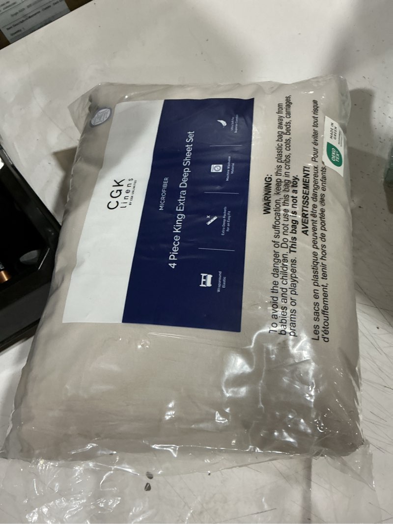 Condition photo showing Good Condition for extra deep king sheet set - 4 piece breathable & cooling bed sheets - easily fits 18 to 24 inch mattress - ultra soft, wrinkle & fade free w/ extra deep pockets - comfy hotel luxury bedding - wheat 11 - wheat king set w/ 21 inch fitted sheet