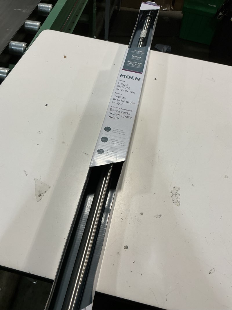 Condition photo showing New/Like New for moen straight adjustable mounted shower curtain rod for bathroom, brushed nickel finish, tr1000bn brushed nickel animal print