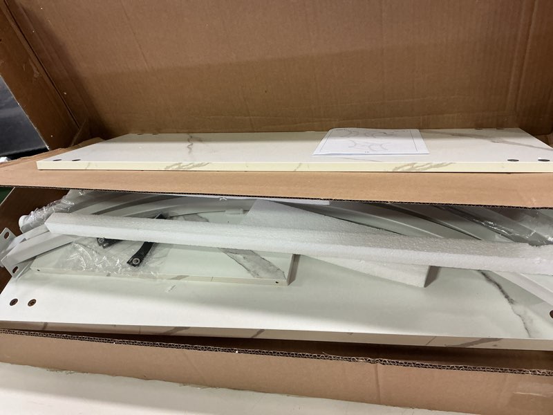 Condition photo showing Good Condition for Hoctieon 3 Tier Console Table with Open Wood Shelves, Decorative Entryway Table with Curved Metal Frames, Narrow Sofa Table for Entrance, Living Room, Hallway, White Marbled White+white Marbled