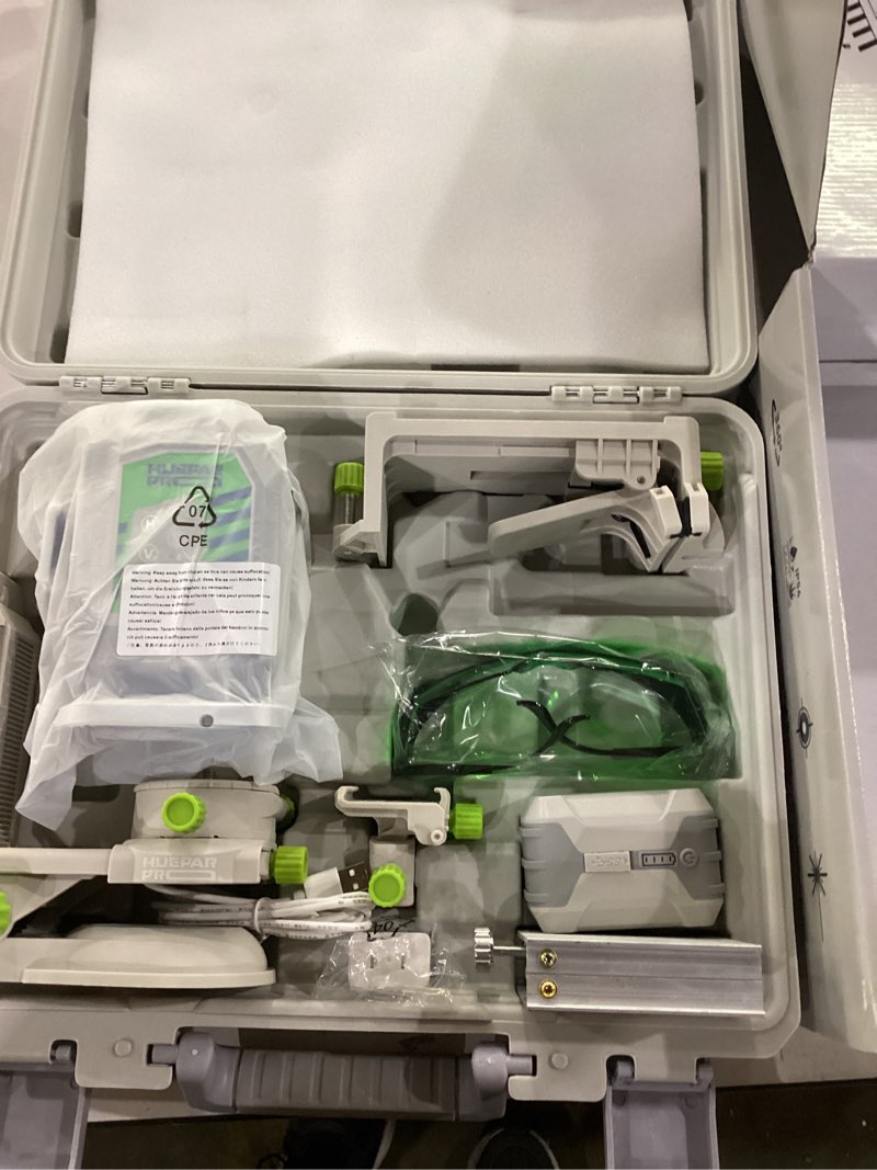 Condition photo showing Good Condition for huepar pro laser level 360 self leveling, 4x360° green cross line laser tool set with receiver for outdoor&long distance use up to 660ft, rechargeable lazer leveler tool for construction -zk04cg-lr300 zk04-lr