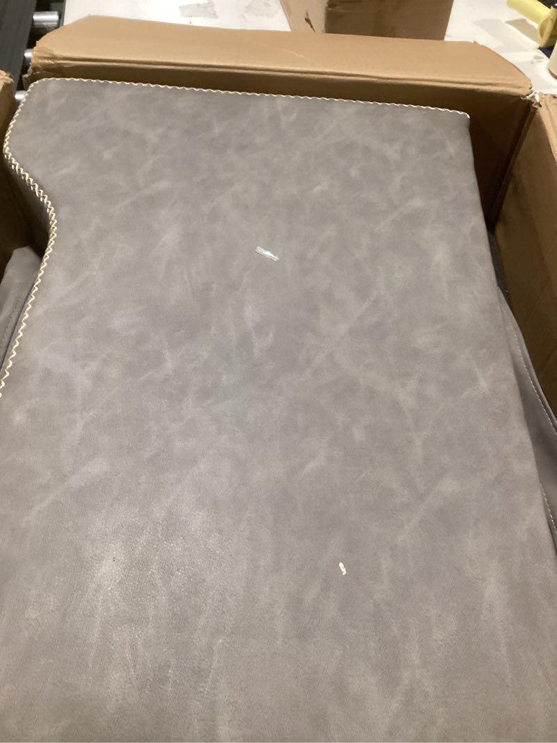 Condition photo showing As Is for PU Leather Accent Chair, Mid-Century Modern Living Room Armchair Sofa with Removable Cushions, Solid Wood Frame & Stitched Armrest Design, Bedroom Chair with Plastic Legs, Brown Brown Set of 1 color different from the picture 