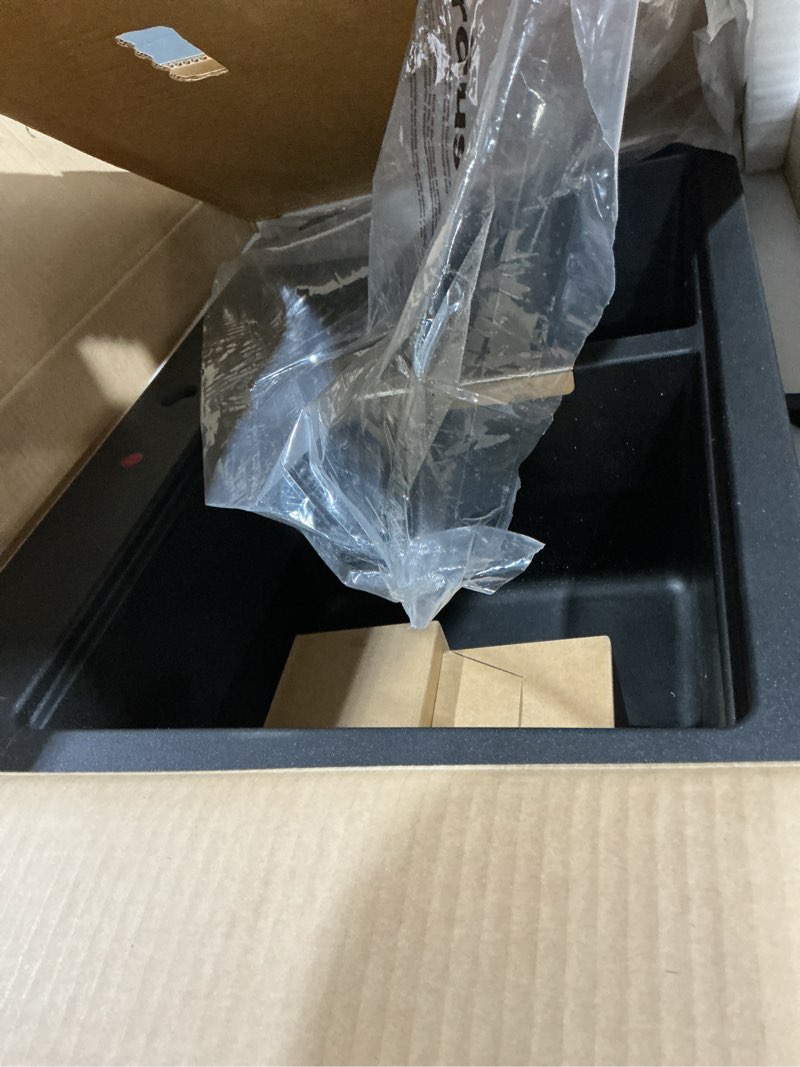 Condition photo showing Good Condition for KRAUS Quarza 33-inch Drop-In/Undermount 50/50 Double Bowl Granite Kitchen Sink in Black Onyx, KGD-433B Black 33 Inch, 50/50 Double Bowl Drop-in