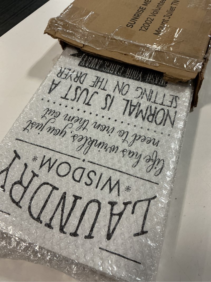Condition photo showing Good Condition for Stupell Industries Laundry Wisdom Sign Daily Life Cleaning Puns, Designed by Stephanie Workman Marrott Canvas Wall Art, 10 x 24, Off-White