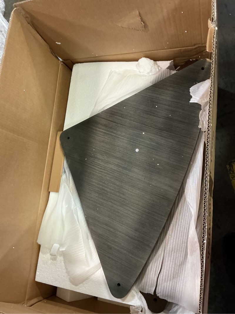 Condition photo showing As Is for GDFStudio Trmxmbi 3 Tier Corner Console Table with 1 Storage Drawers and Shelves, 33.8'' Rustic Wood Triangle Sofa End Table for Small Spaces, Solid Wood Legs, Light Espresso