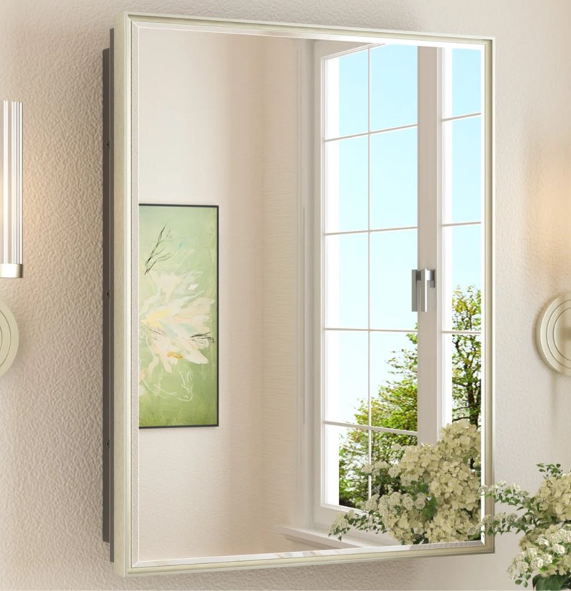 Cyrille Recessed & Surface Framed 1 Door Medicine Cabinet with Mirror and Shelves Size: 27" H x 21" W x 5.2" D