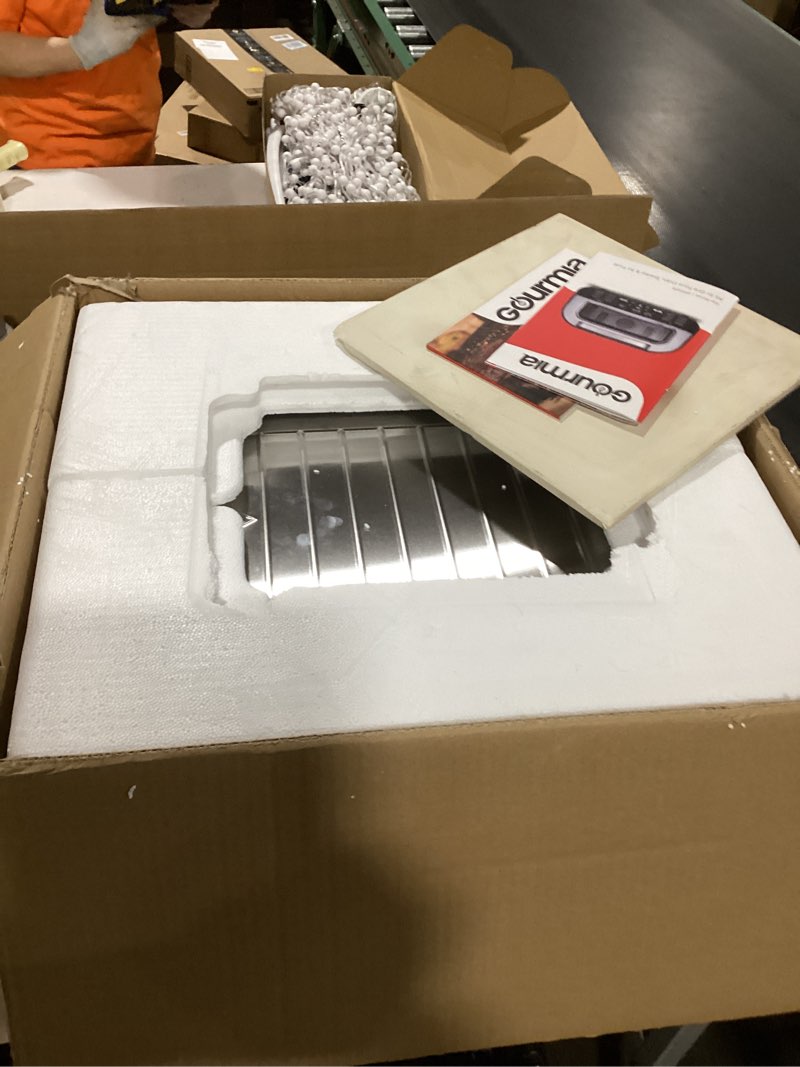 Condition photo showing As Is for Gourmia Indoor Pizza Oven Air Fryer Toaster – 1800W Countertop Multi-Cooker with Pizza Stone, Digital Controls & 6 Presets, Stainless Steel