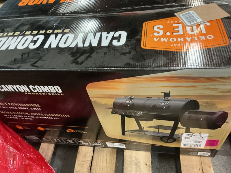 Condition photo showing New/Like New for OKLAHOMA JOE'S® Canyon™ Charcoal and Propane Gas Combination Smoker and Grill, Black Steel, 24203004