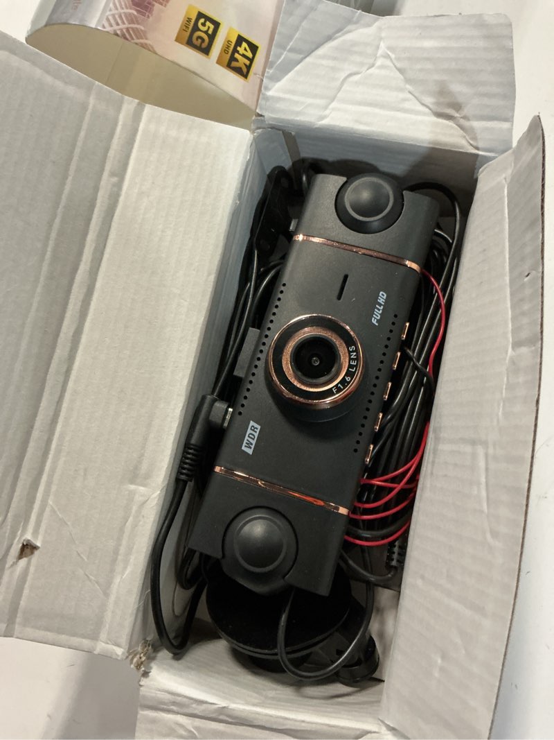 Condition photo showing Good Condition for 4 channel 360° dash cam front rear inside & left right,4k+1080p*3 fhd car camera,5ghz wifi & app control,8 ir lamps night vision,24h parking mode,g-sensor,loop recording,includes 64gb sd card?black? black gold