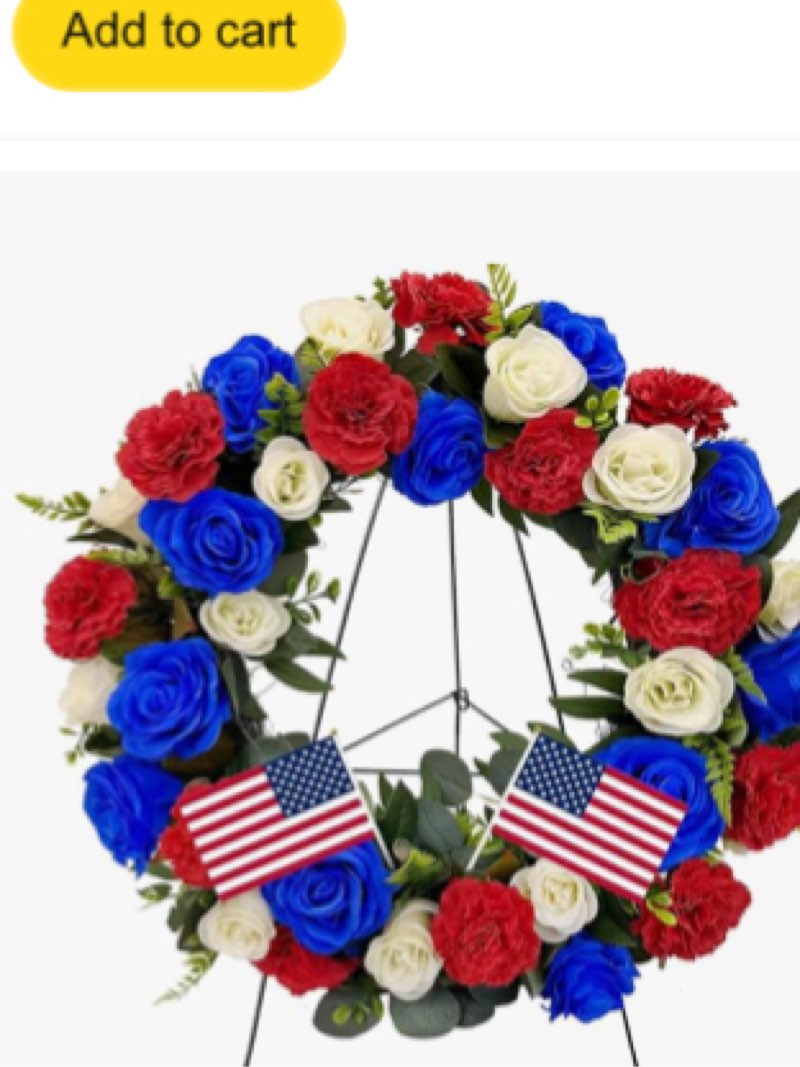 Crowye 4 Pcs Independence Day Cemetery Wreaths with Stand Set 15. 75in Memorial Day Patriotic Graves