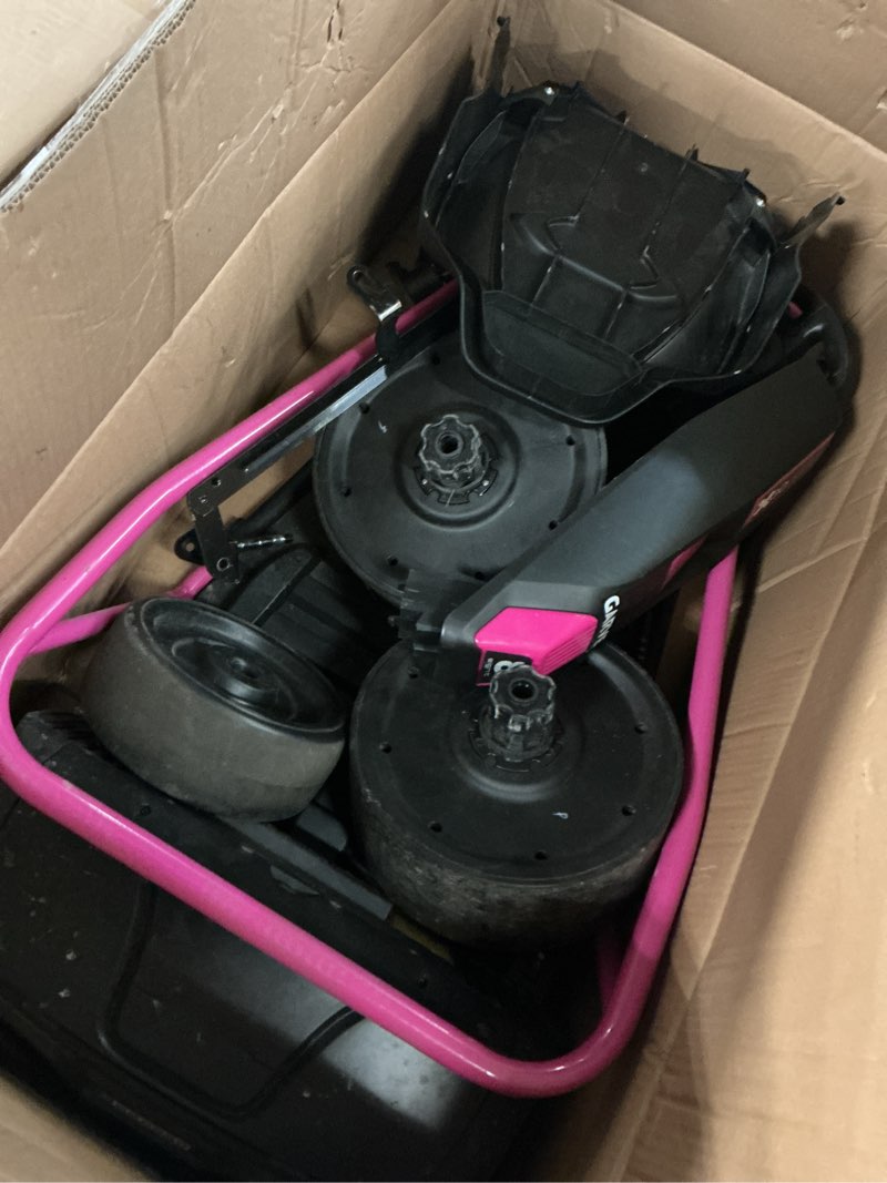 Condition photo showing As Is for garvee 24v 9ah kids ride on go kart toy,high speed 8.1mph drifting car with 2x300w motors,14.3" xl seat,full metal frame,music,power display,max load 155lbs racing for kids 8-12 years - rose