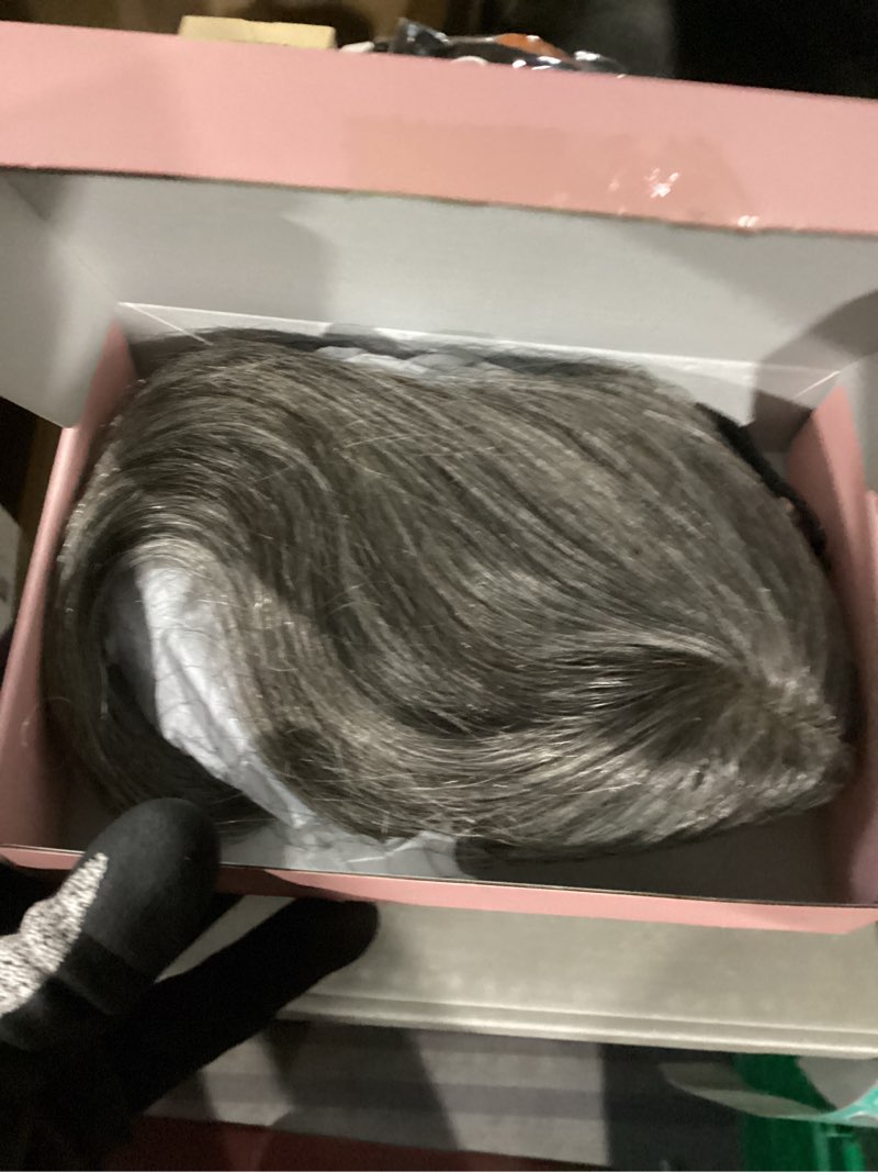 Condition photo showing New/Like New for REECHO Real Human Hair Topper, 10 inch Women Hair Toppers for Thinning Hair, 100 Percent Human Hair Large Coverage Natural Hairpiece Wiglet, Swiss Base 4.5"x3.5", Light Grey 4.5"x3.5" Grey