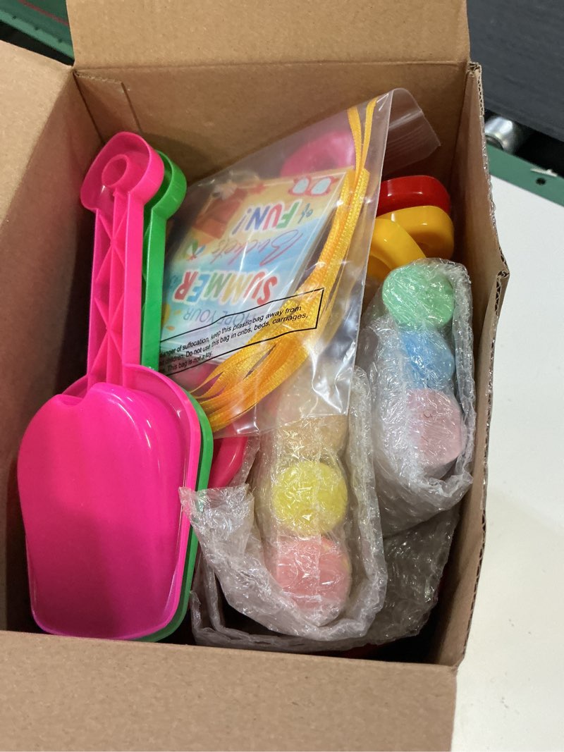 Condition photo showing Good Condition for chivao 60 pcs pool beach party favors summer gift bulk include sand bucket beach shovels bubble wands sidewalk chalks end of year gifts from teachers party favor classroom summer activities prizes