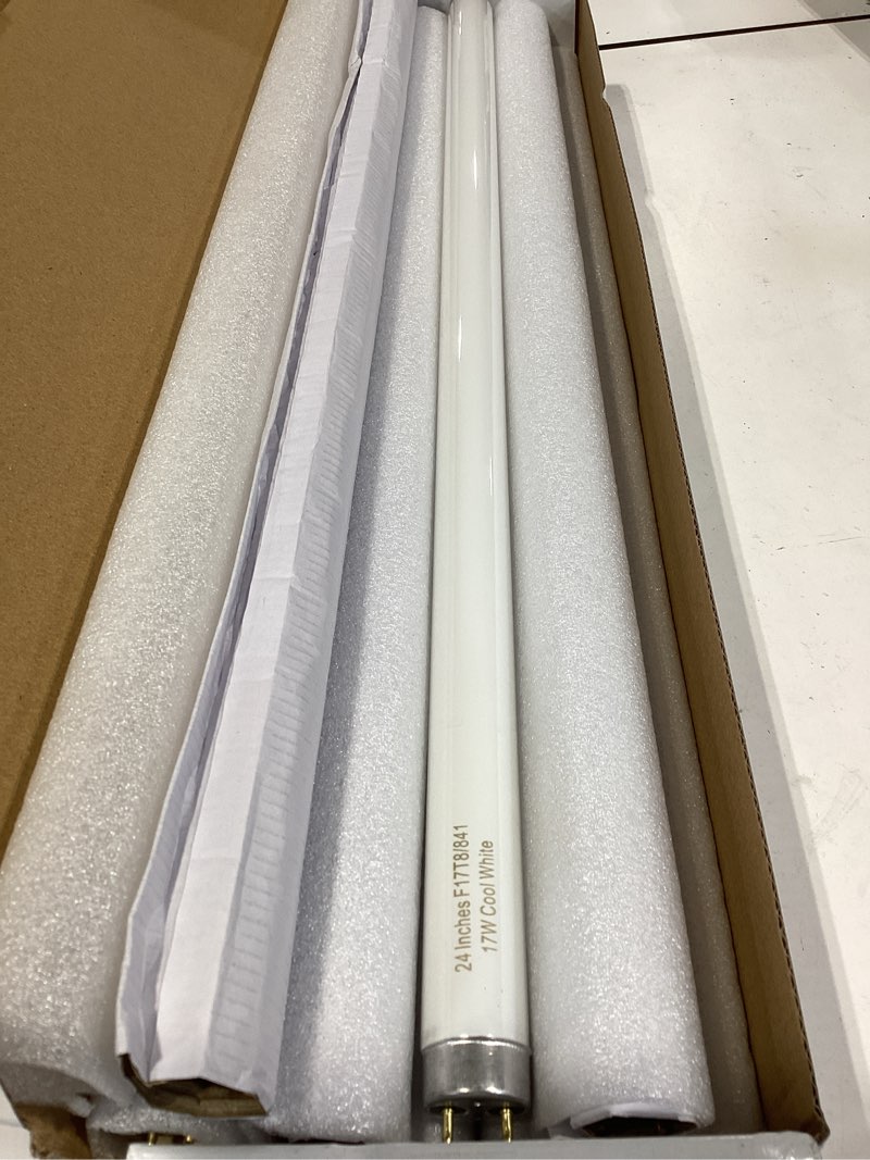Condition photo showing Good Condition for 8 pack 24 inch f17t8/841 17 watts light bulb, 2 foot straight fluorescent tube t8 tube light, 4100k cool white 1400 lumen g13 medium bi-pin cap 8 count 17w-8pcs-cool white