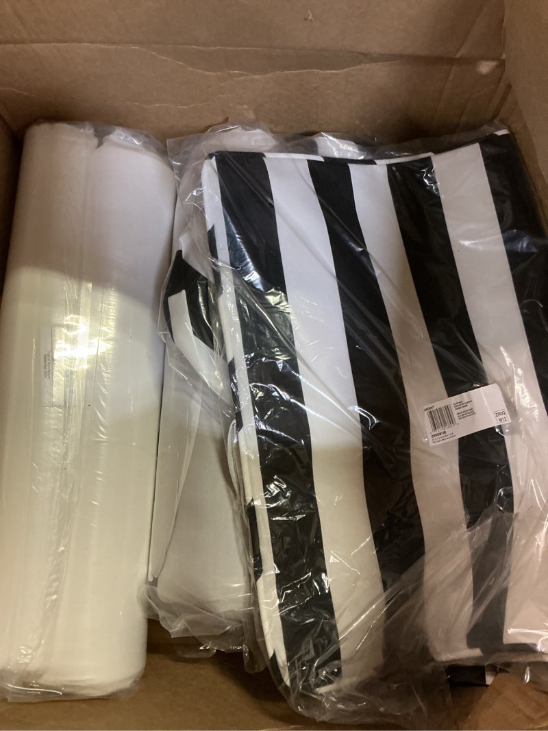 Condition photo showing New/Like New for arden foam outdoor deep seat cushion set, 24 x 24, made with profoam, rain-proof, fade resistant, black cabana stripe 24" x 24" foam deep seat set black cabana stripe