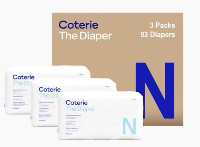 coterie the diaper size newborn 3 packs of 31, 93 diapers total - new 