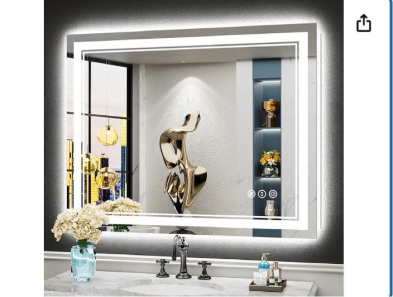 led bathroom mirror with lights, backlit and front lit anti-fog lighted vanity mirrors for bathroom wall, dimmable,