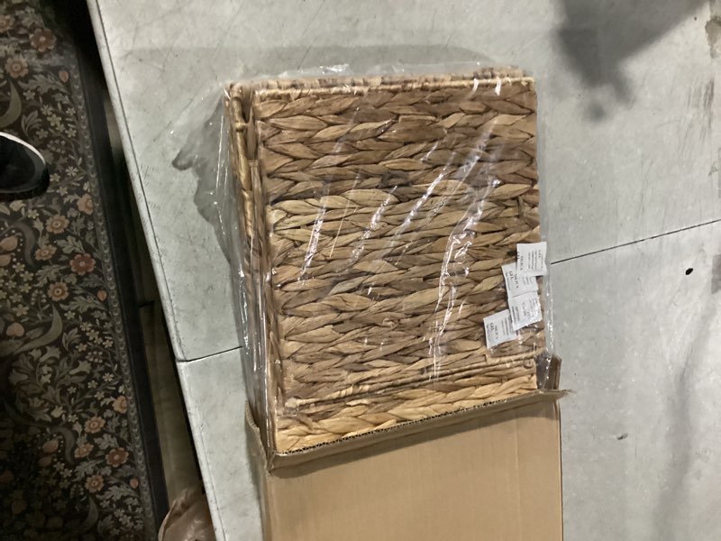 Condition photo showing New/Like New for Wicker Storage Basket Foldable Hyacinth Storage Box Set of 2, 12x12x12 Inch - Handmade Woven Basket for Closet,Shelf Organization & Decor
