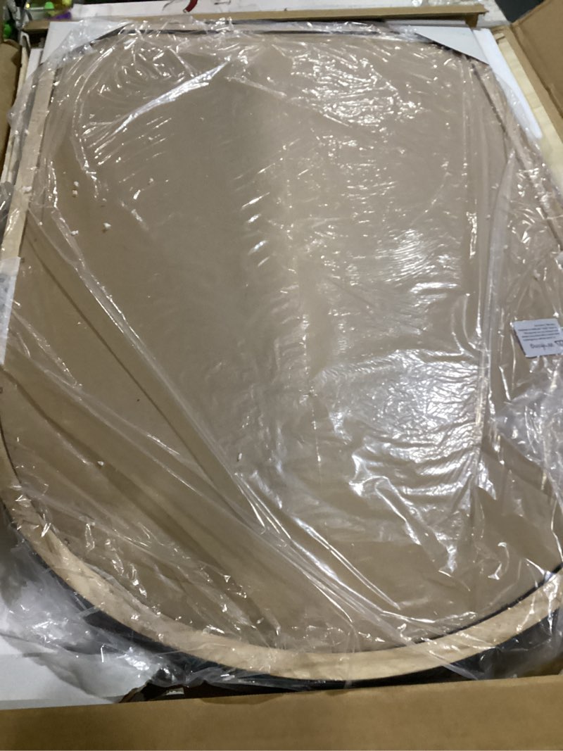 Condition photo showing As Is for arched wall mirror with window pane design 36 x 24 inch rustic farmhouse wood decorative mirror for living room bedroom entryway natural-arched 36"l x 24"w