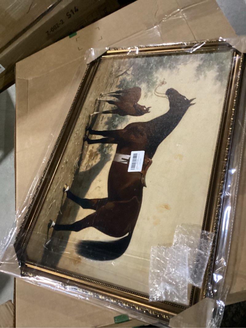 Condition photo showing Good Condition for similar to photo) kbkbart gold framed vintage wall art, vintage horse painting farmhouse decor, rustic antique western art prints wall hanging decor for living room, bathroom, office, bedroom (9\"x12\") horse 9\"l x 12\"w