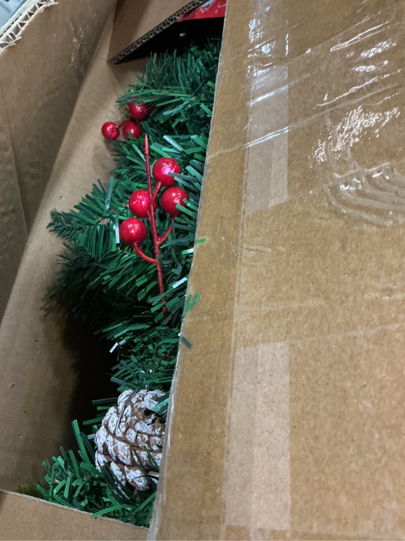 Condition photo showing New/Like New for Ceenna Extra Long 15ft Christmas Garland with 100 LED Lights Artificial Pine Prelit Lighted Christmas Outdoor Indoor Decorations Xmas Holiday Stairs Railing Mantle Door Decor(Berry Bow Garland)