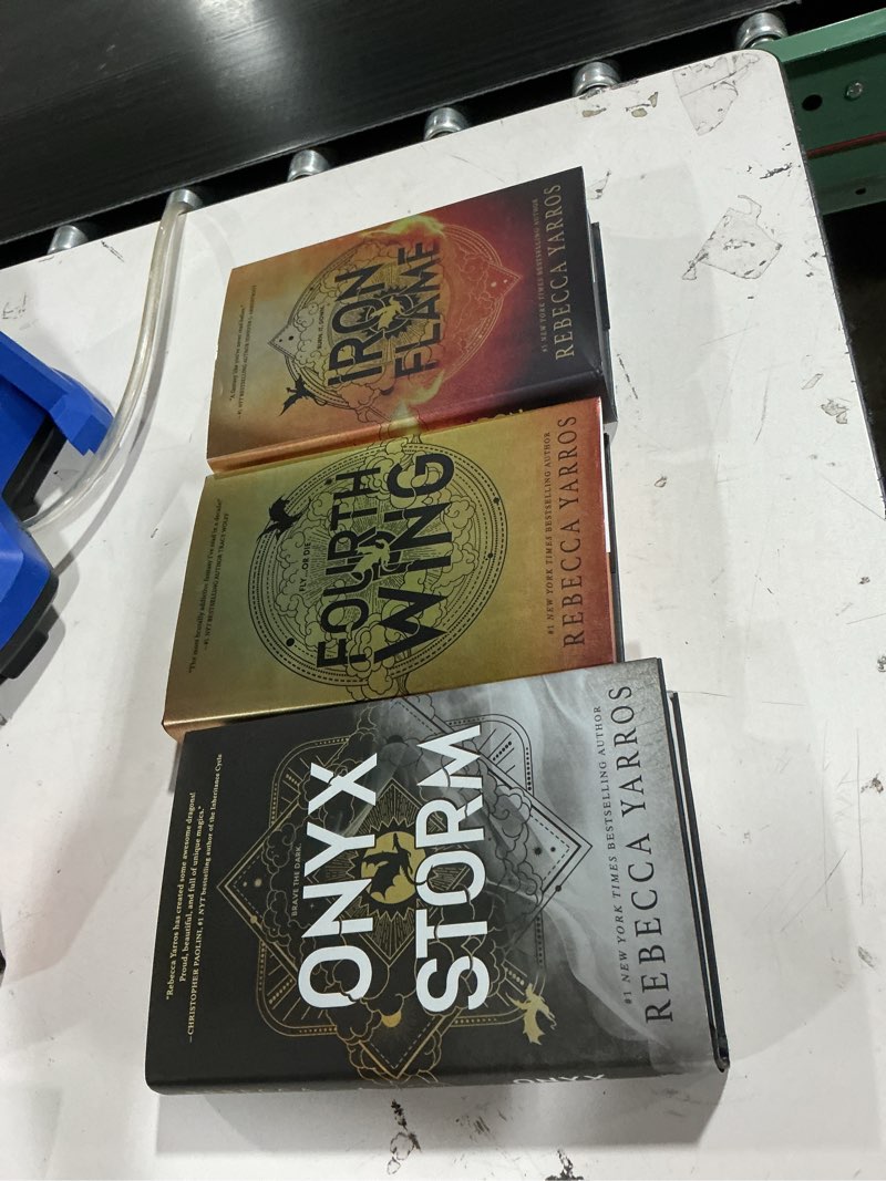 Condition photo showing Good Condition for empyrean series by rebecca yarros – 3-book deluxe hardcover collection set (fourth wing, iron flame & onyx storm) with sprayed edges