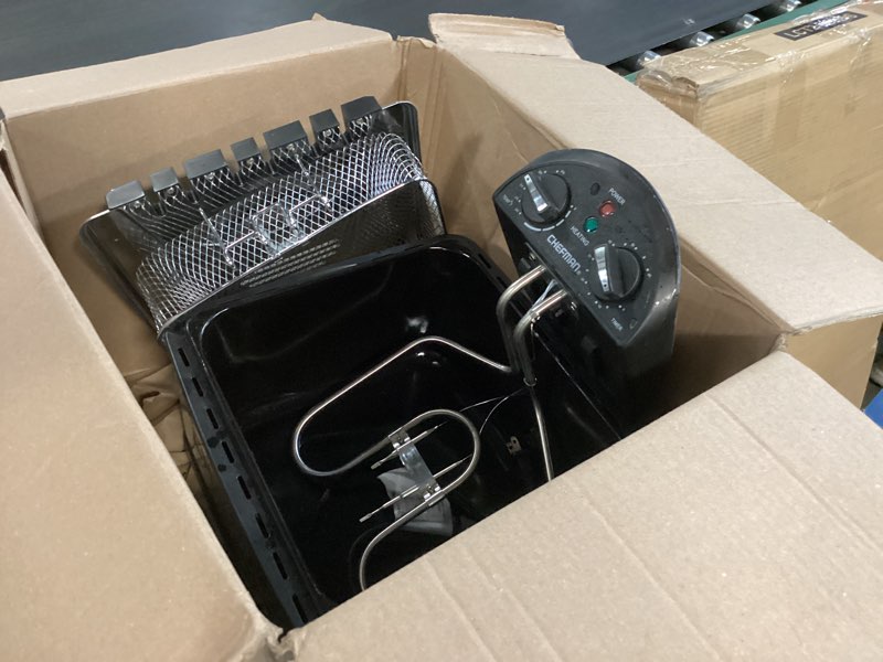 Condition photo showing New/Like New for Chefman 4.5L Deep Fryer, XL Capacity, Adjustable Temperature & Timer - Stainless Steel