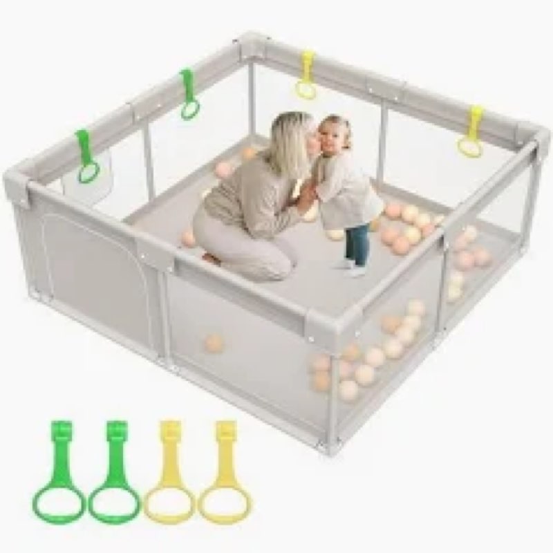 zeebaba beige baby playpen 59x59 in, playpen for babies and toddlers, play pen for kids, play yard f