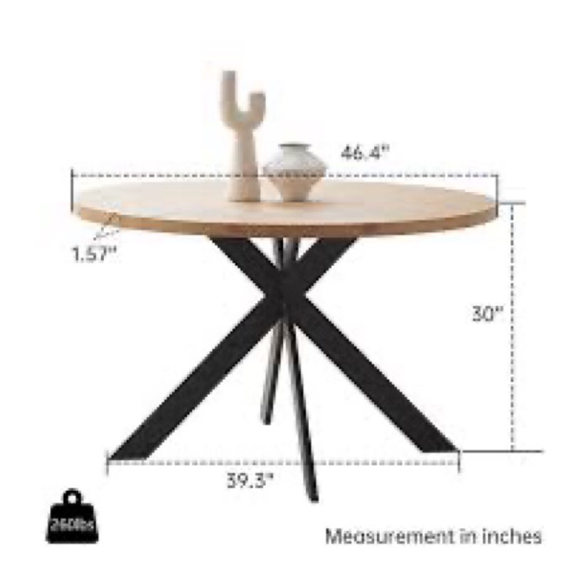 Kadison 46.4 in. Oak MDF Round Dining Table with Carbon Steel Legs (4-6 Seats)