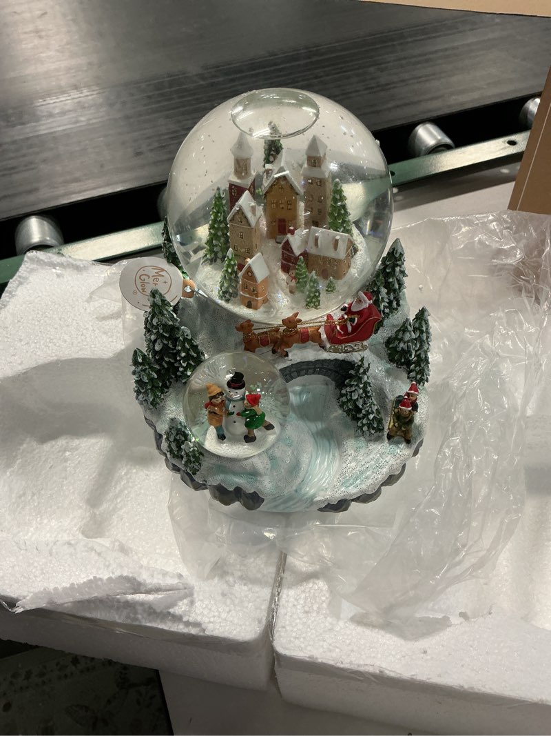 Condition photo showing Good Condition for 120MM Snow Globe Christmas Table Decor with Santa Tree Lighted Scene Indoor Christmas Ornaments Decorations for Home Fireplace Mantle (Santa with Sleigh)