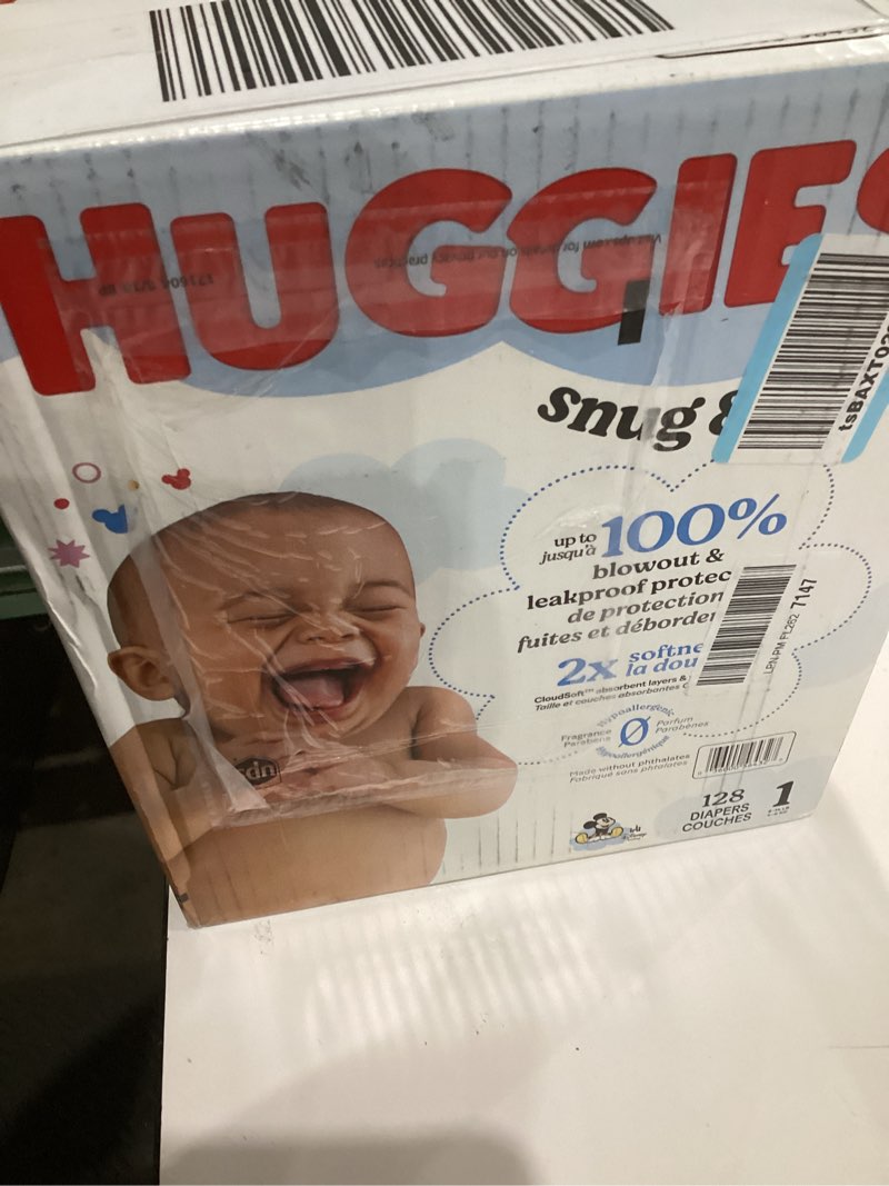 Condition photo showing New/Like New for huggies size 1 diapers, snug & dry newborn diapers, size 1 (8-14 lbs), 128 count, packaging may vary