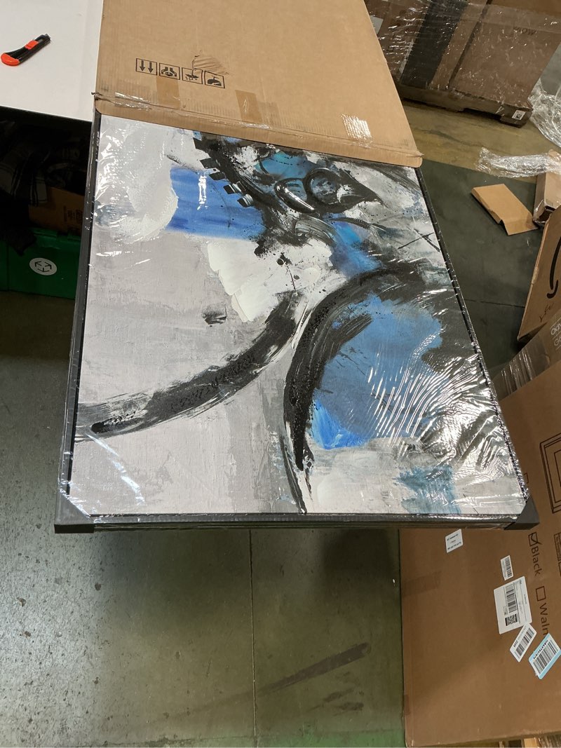 Condition photo showing New/Like New for Blue Abstract Wall Art - Large Canvas Wall Art in Navy Blue and Black, Framed Gray Artwork for Livin