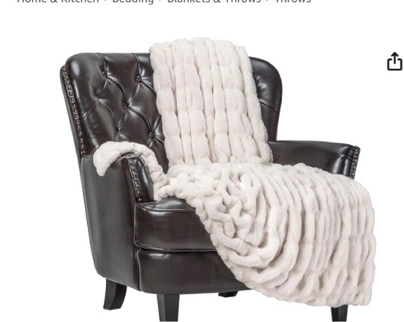 Chanasya Premium Ruched Faux Fur Throw Blanket - Luxurious, Soft Reversible Mink Blanket - 50" x 65” - Cloud